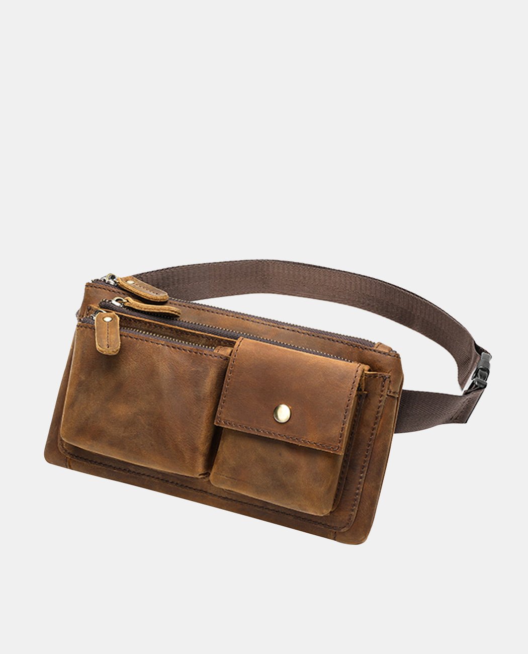Practical Vintage Leather Waist Bag -Bags- BAGHUGS-LEYB-4668-Dark Brown