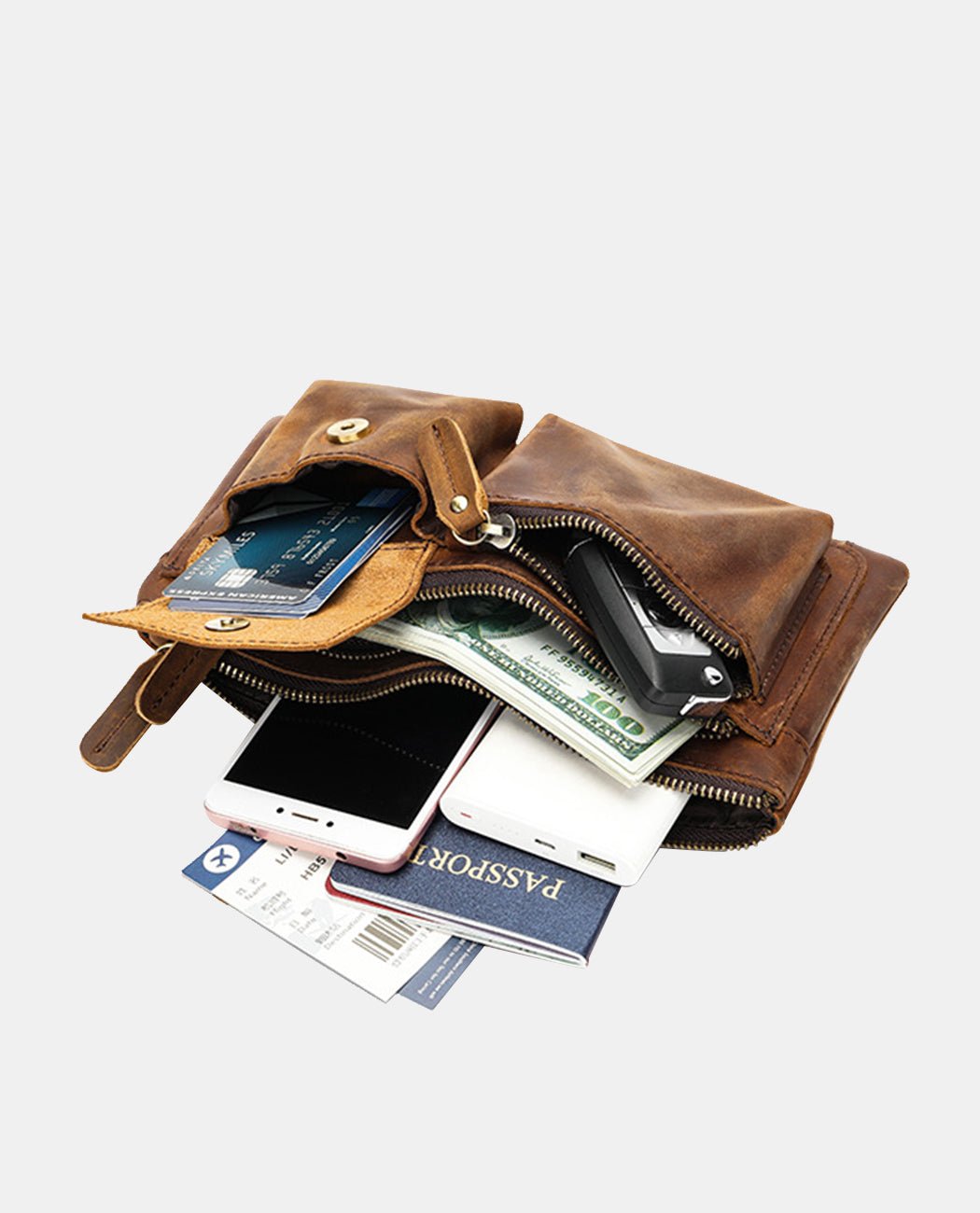 Practical Vintage Leather Waist Bag -Bags- BAGHUGS-LEYB-4668-Dark Brown