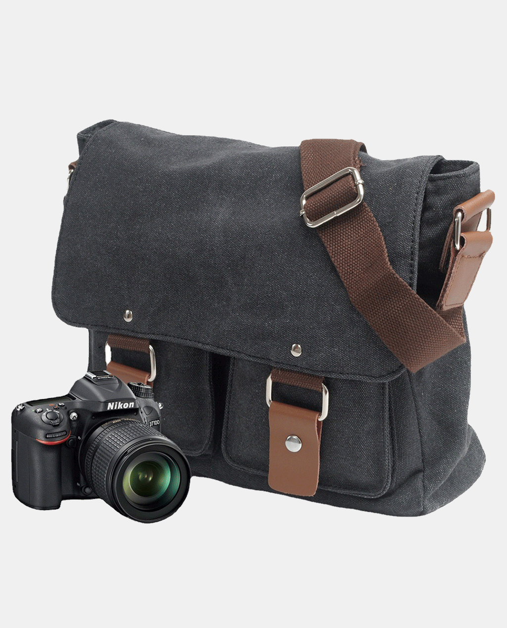 Light Green Canvas Messenger Bag -Bags- BAGHUGS-MC2102-Blue Gray
