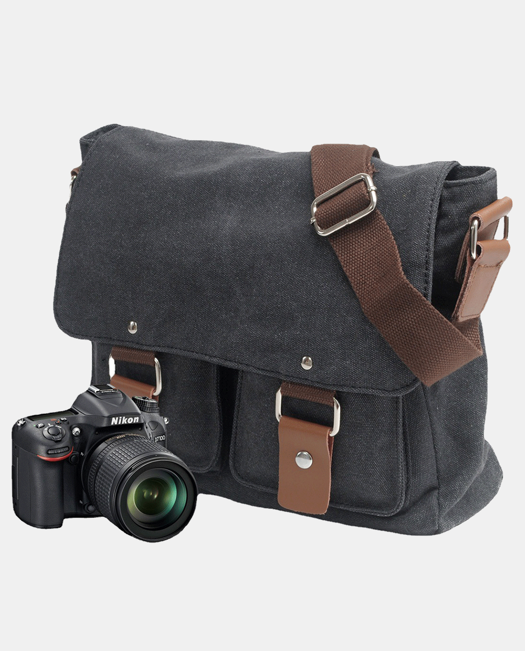 Light Green Canvas Messenger Bag -Bags- BAGHUGS-MC2102-Blue Gray