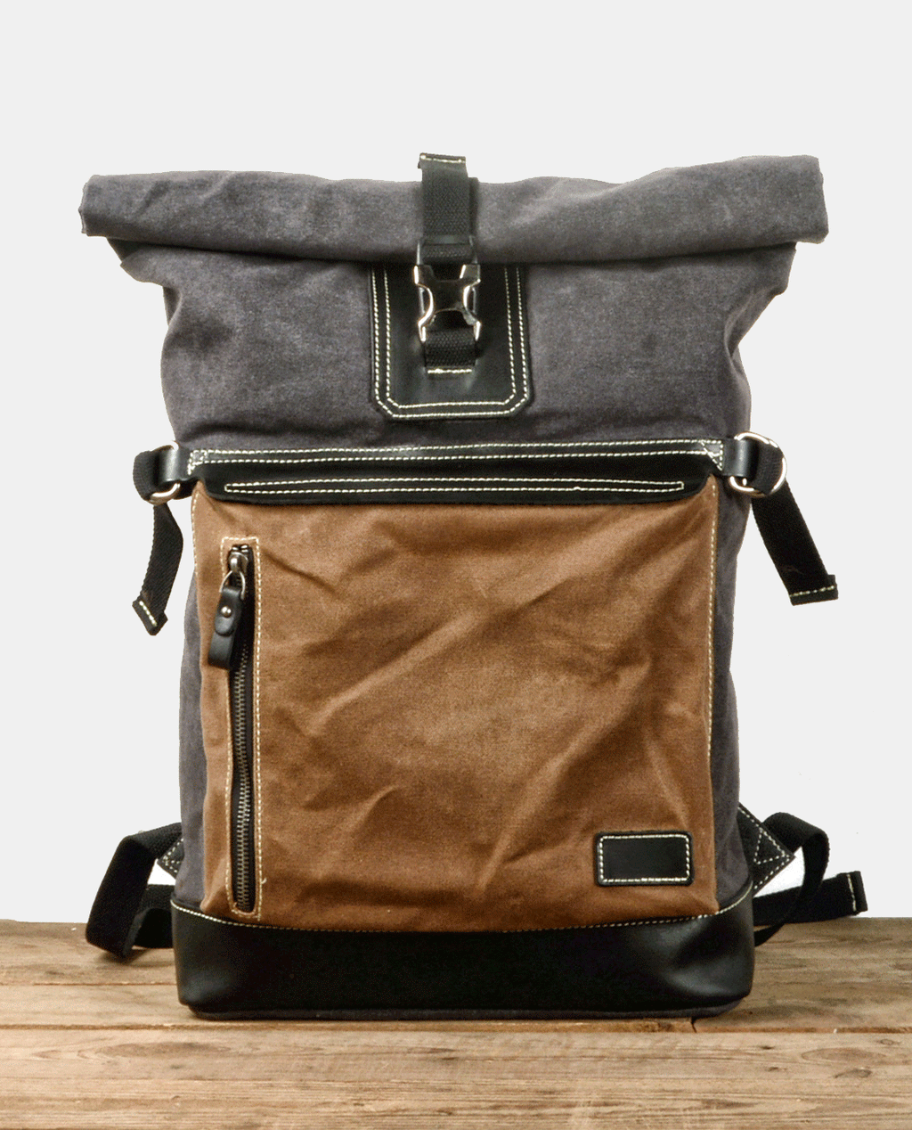 Block Canvas Backpack -Backpacks- BAGHUGS-MC5007-Gray Green