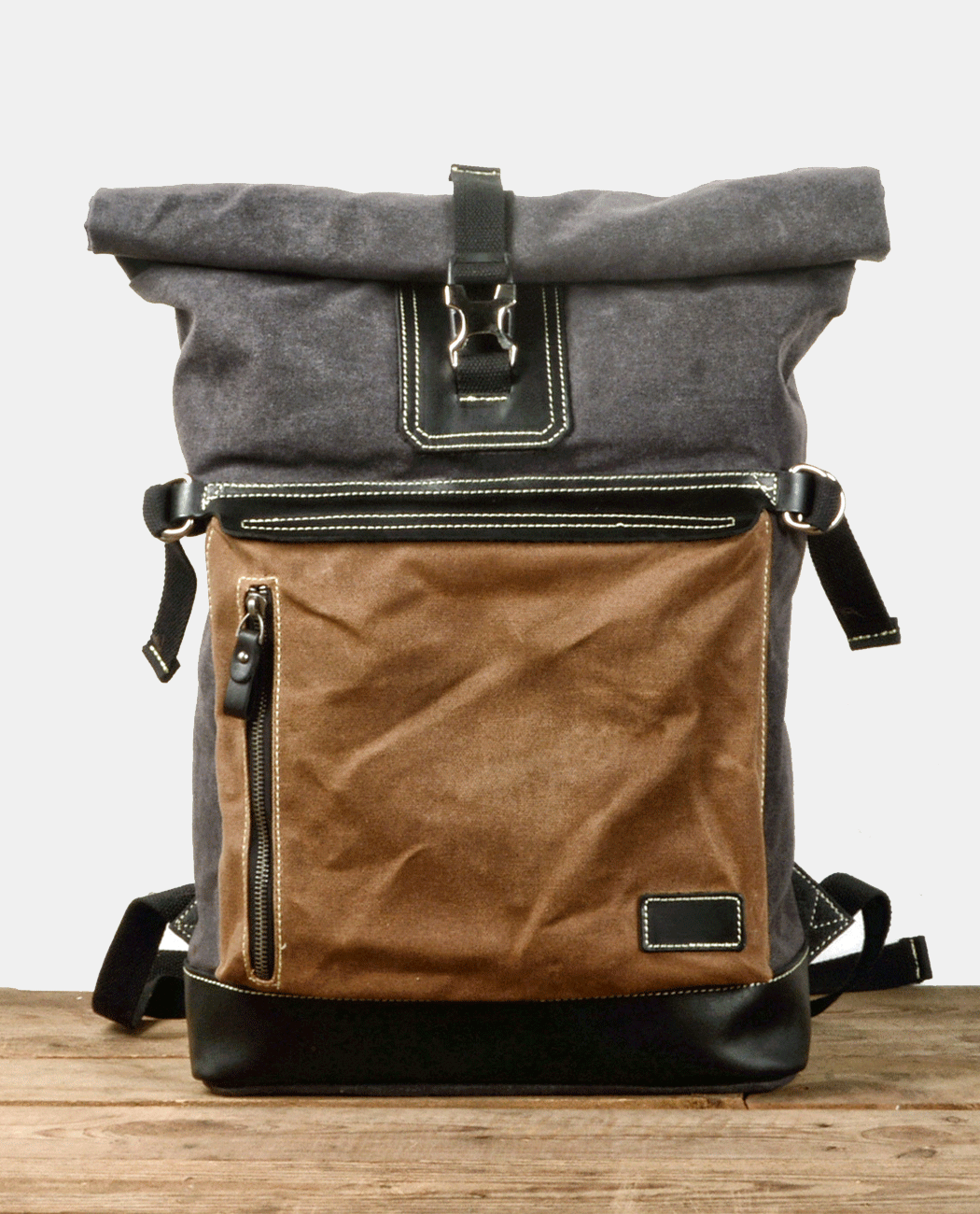 Block Canvas Backpack -Backpacks- BAGHUGS-MC5007-Gray Green