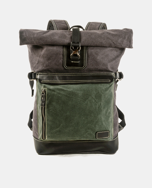 Block Canvas Backpack -Backpacks- BAGHUGS-MC5007-Gray Green