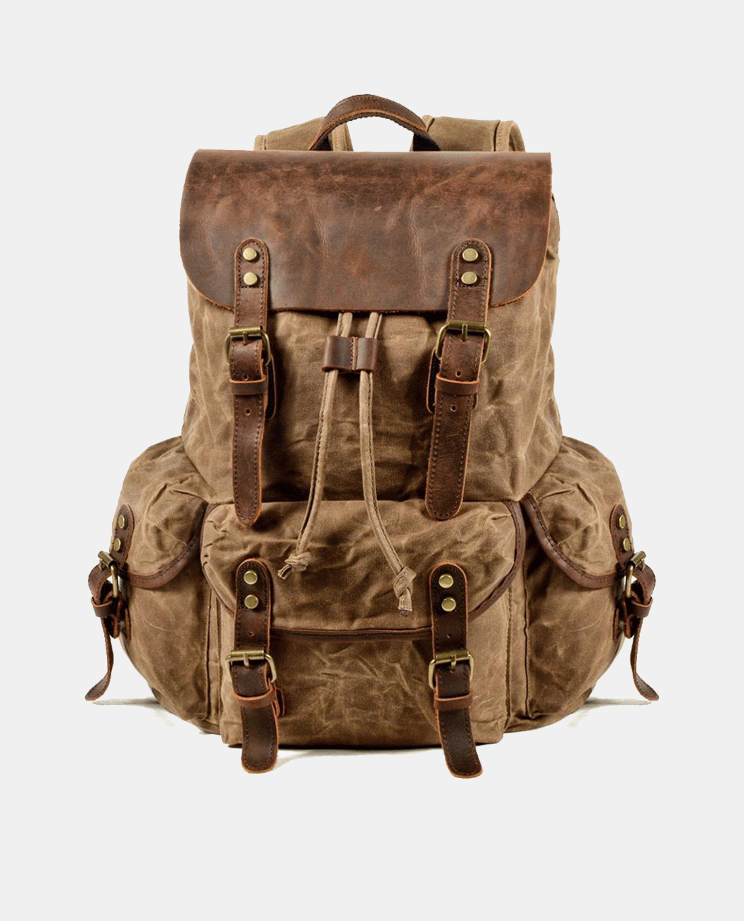 Brown Leisure Canvas Backpack -Backpacks- BAGHUGS-MC6107-Brass Color