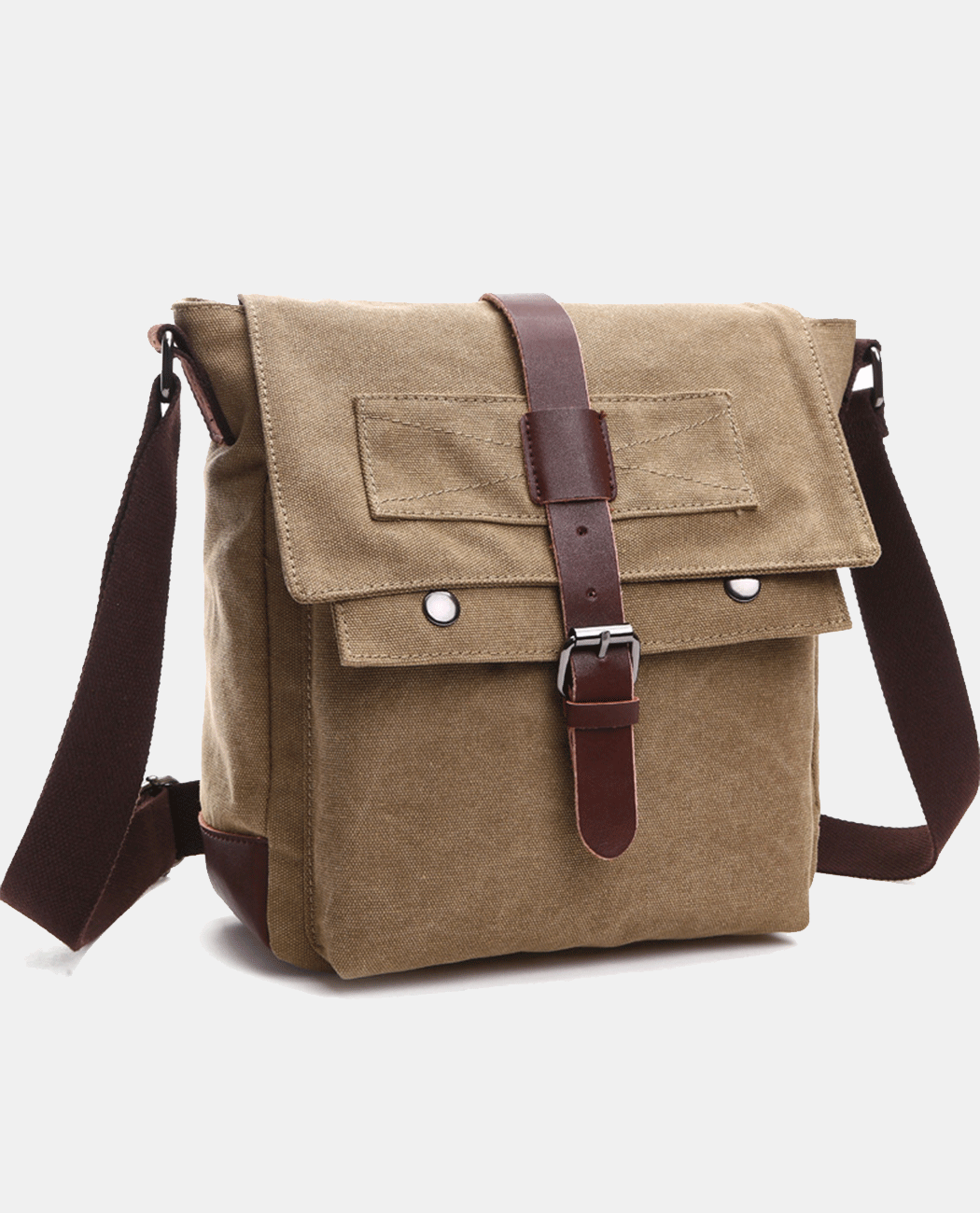 Brown Flip Messenger Bag -Bags- BAGHUGS-MG8168-Beige color