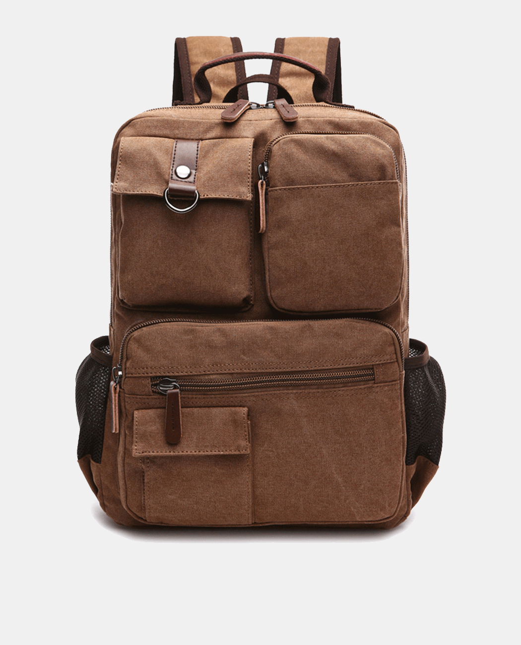 Muti Pockets Canvas Backpack -Backpacks- BAGHUGS-MG8678-Brown