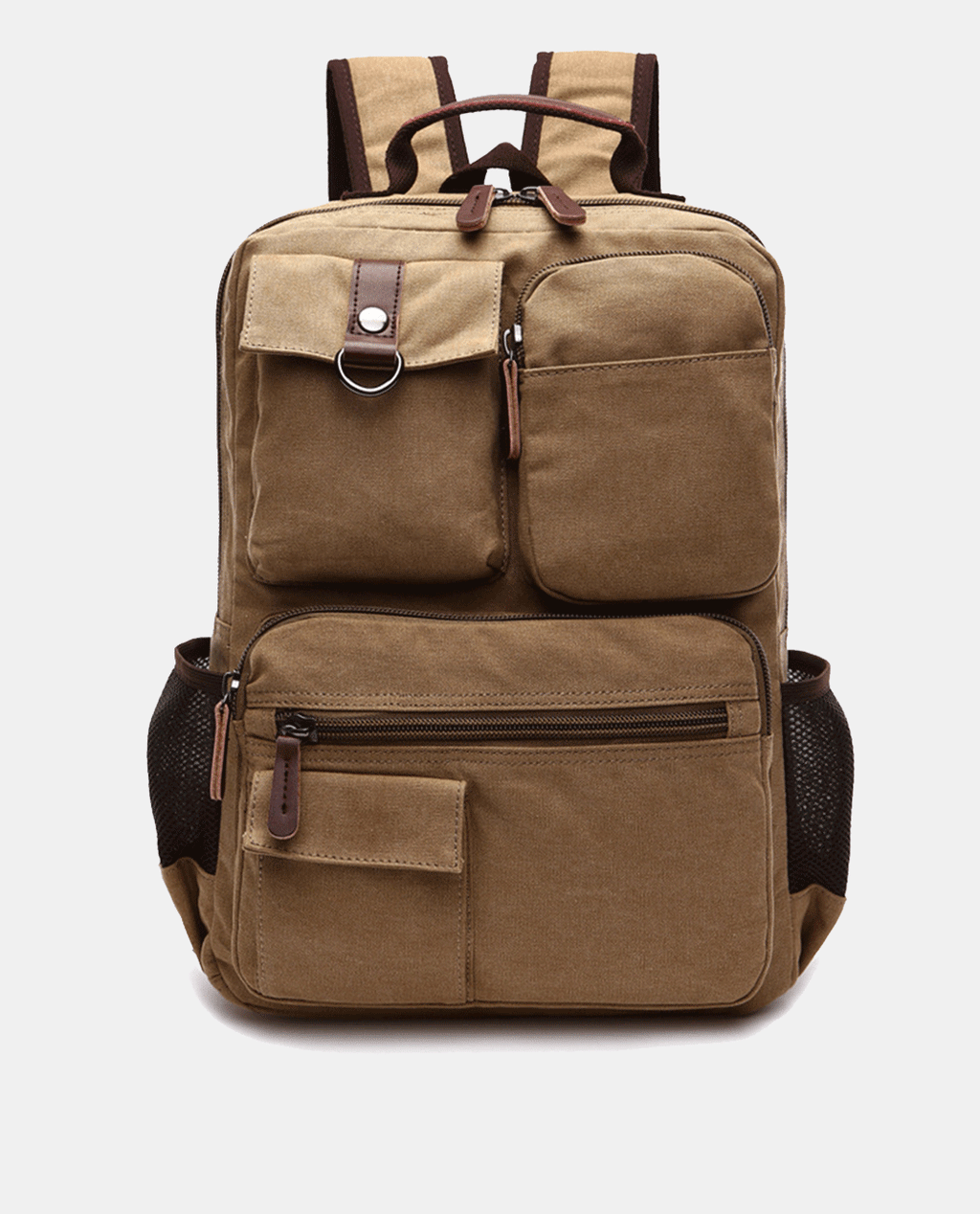 Muti Pockets Canvas Backpack -Backpacks- BAGHUGS-MG8683-Khaki