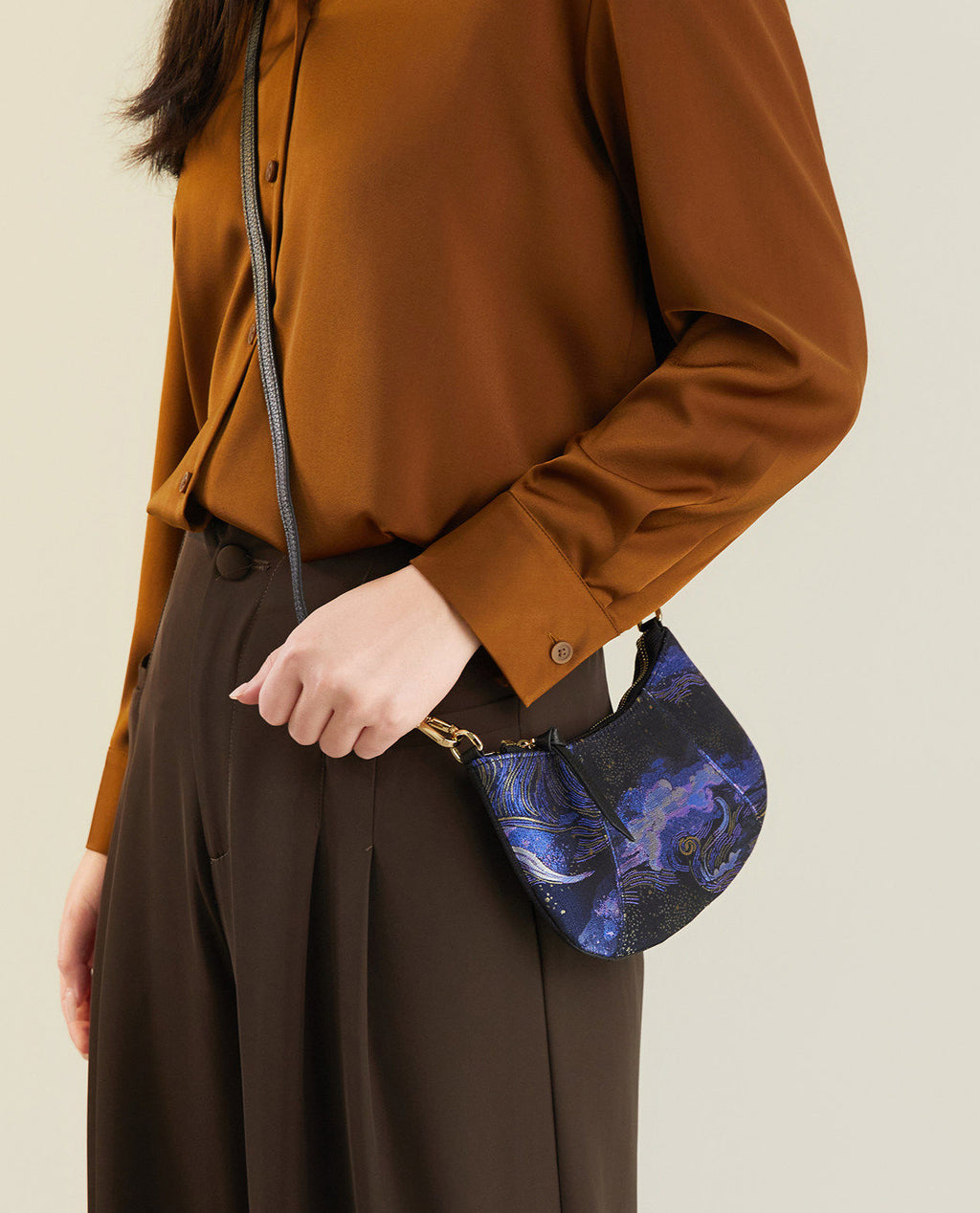 Traditional Chinese Silk Brocade Crescent Bag