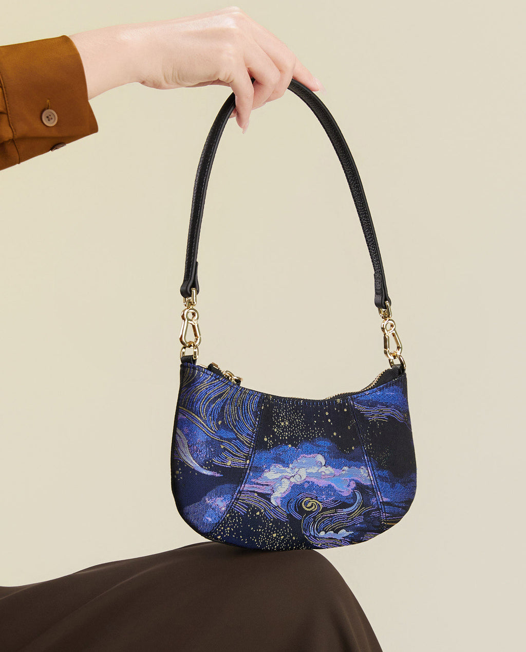 Traditional Chinese Silk Brocade Crescent Bag