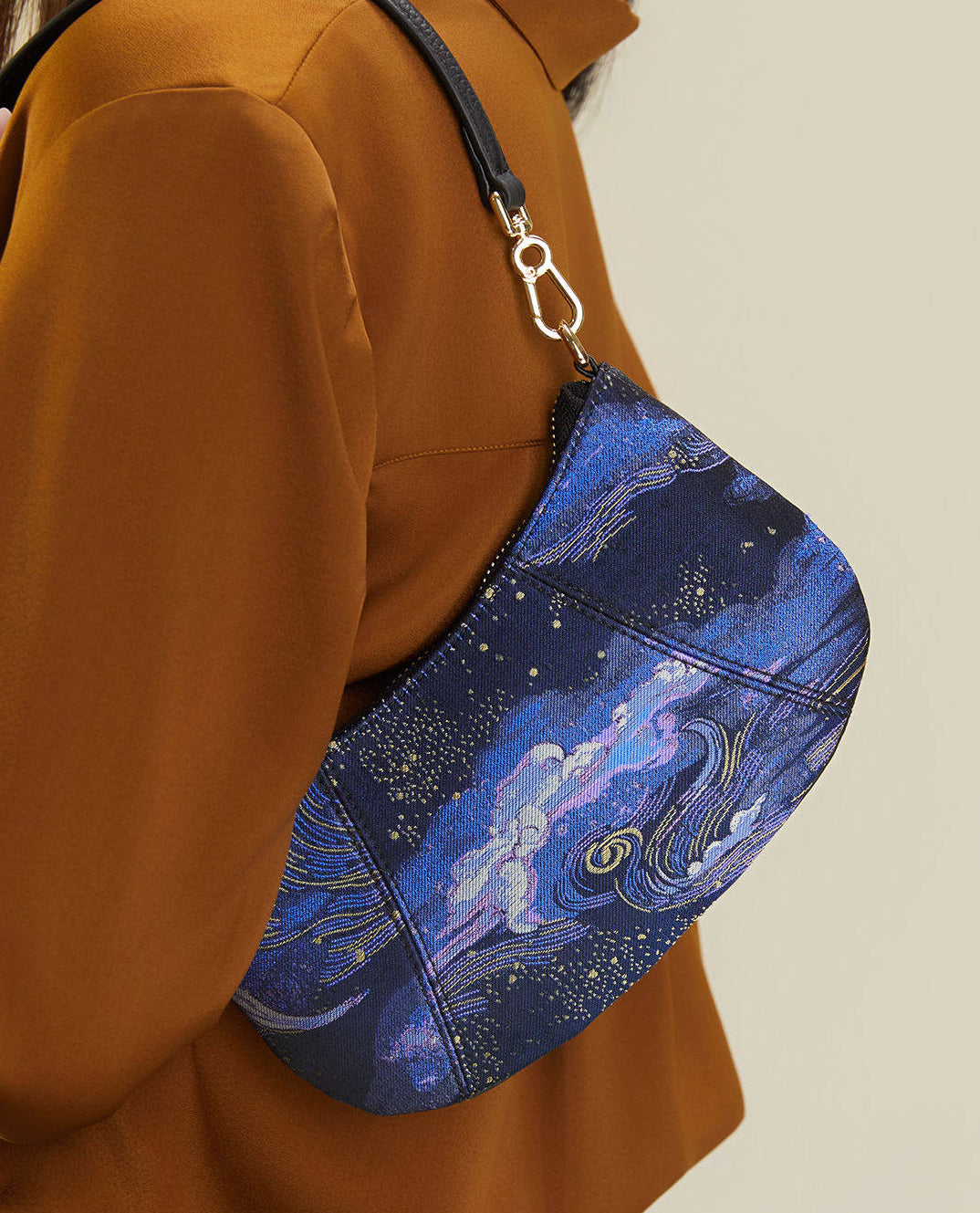 Traditional Chinese Silk Brocade Crescent Bag
