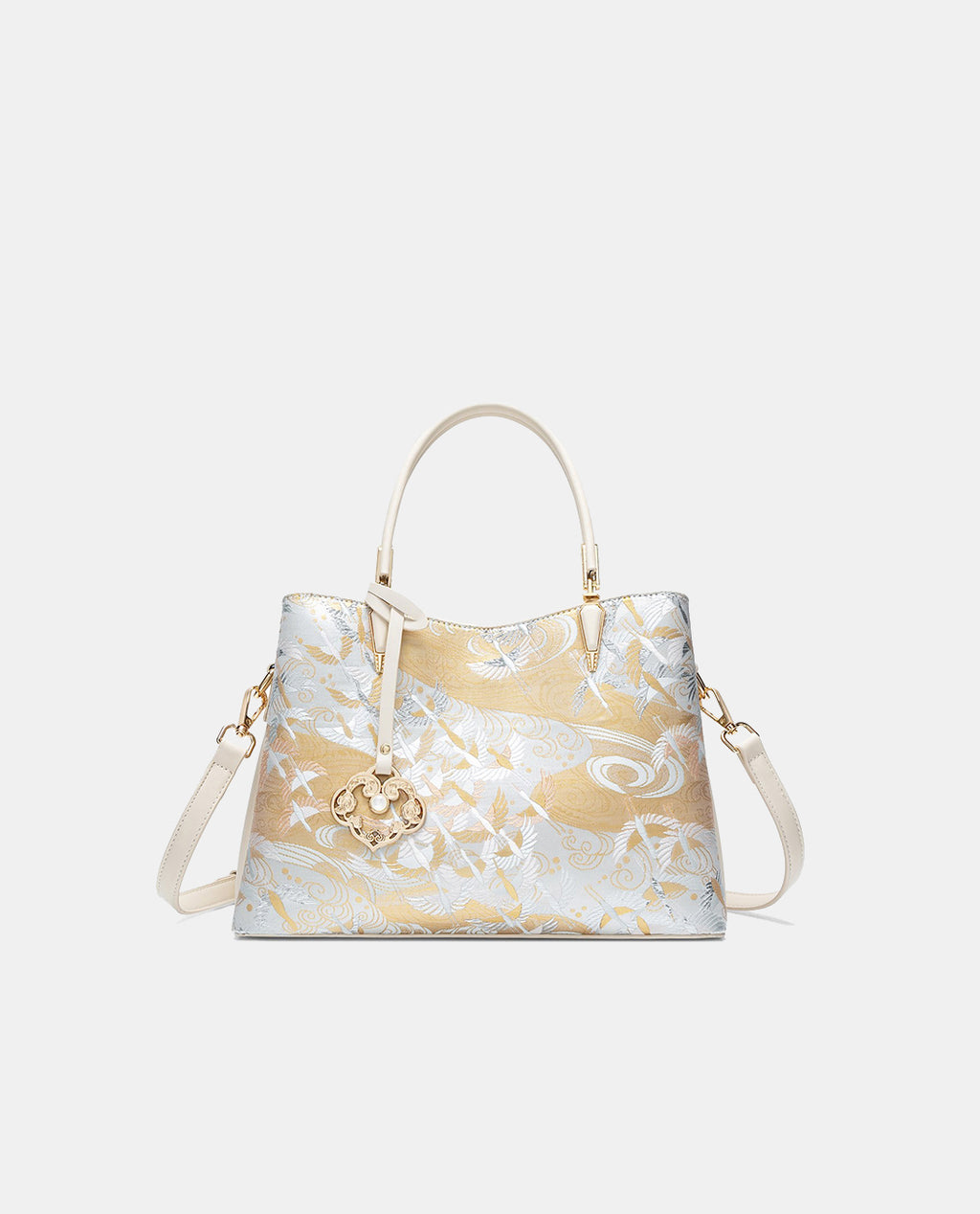 Silk Brocade Soaring Cranes Handbag