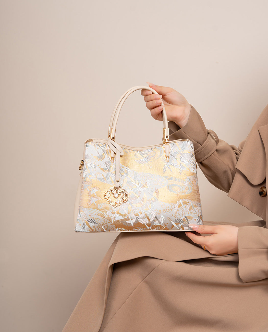 Silk Brocade Soaring Cranes Handbag