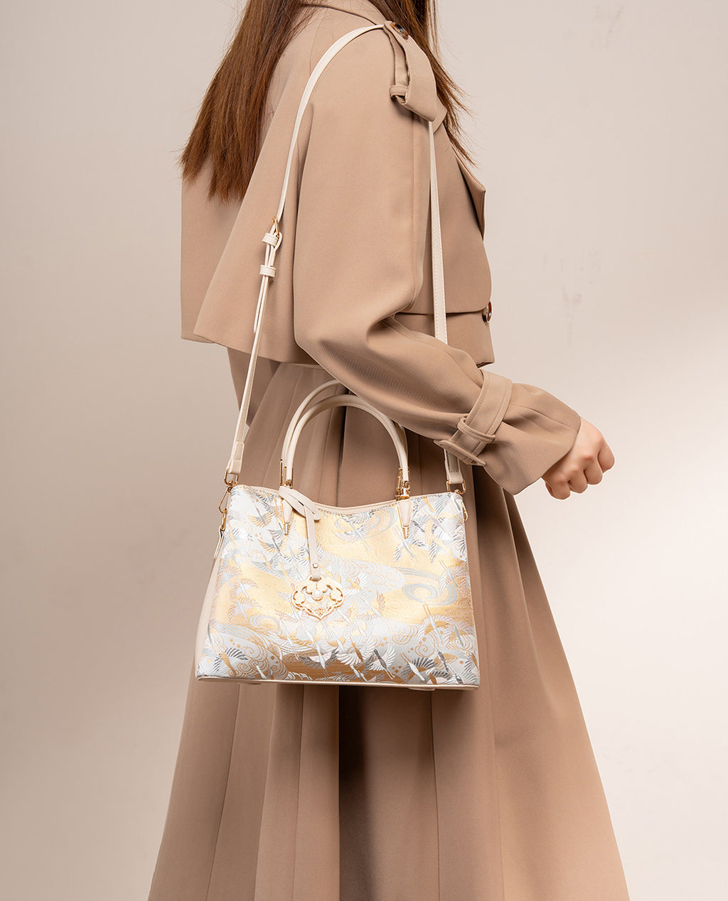 Silk Brocade Soaring Cranes Handbag