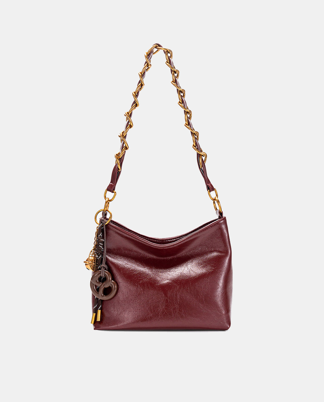 Glossy Burgundy Leather Hobo Bag