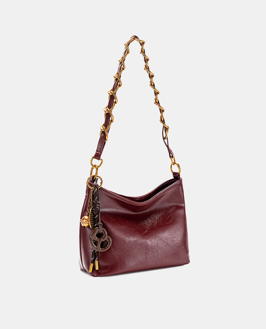 Glossy Burgundy Leather Hobo Bag