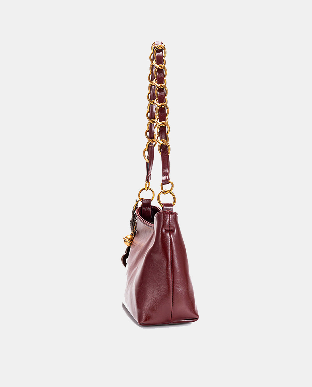 Glossy Burgundy Leather Hobo Bag
