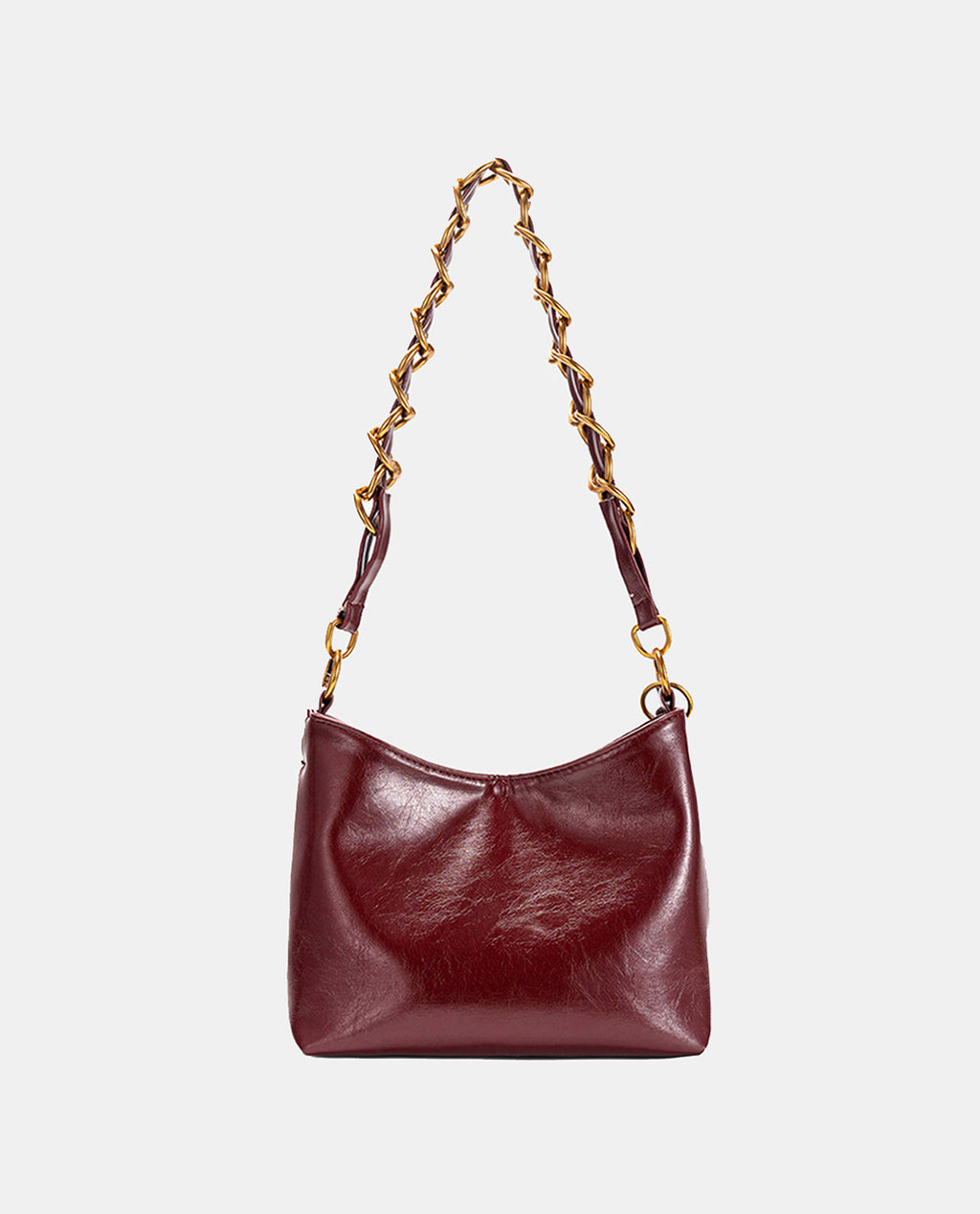 Glossy Burgundy Leather Hobo Bag