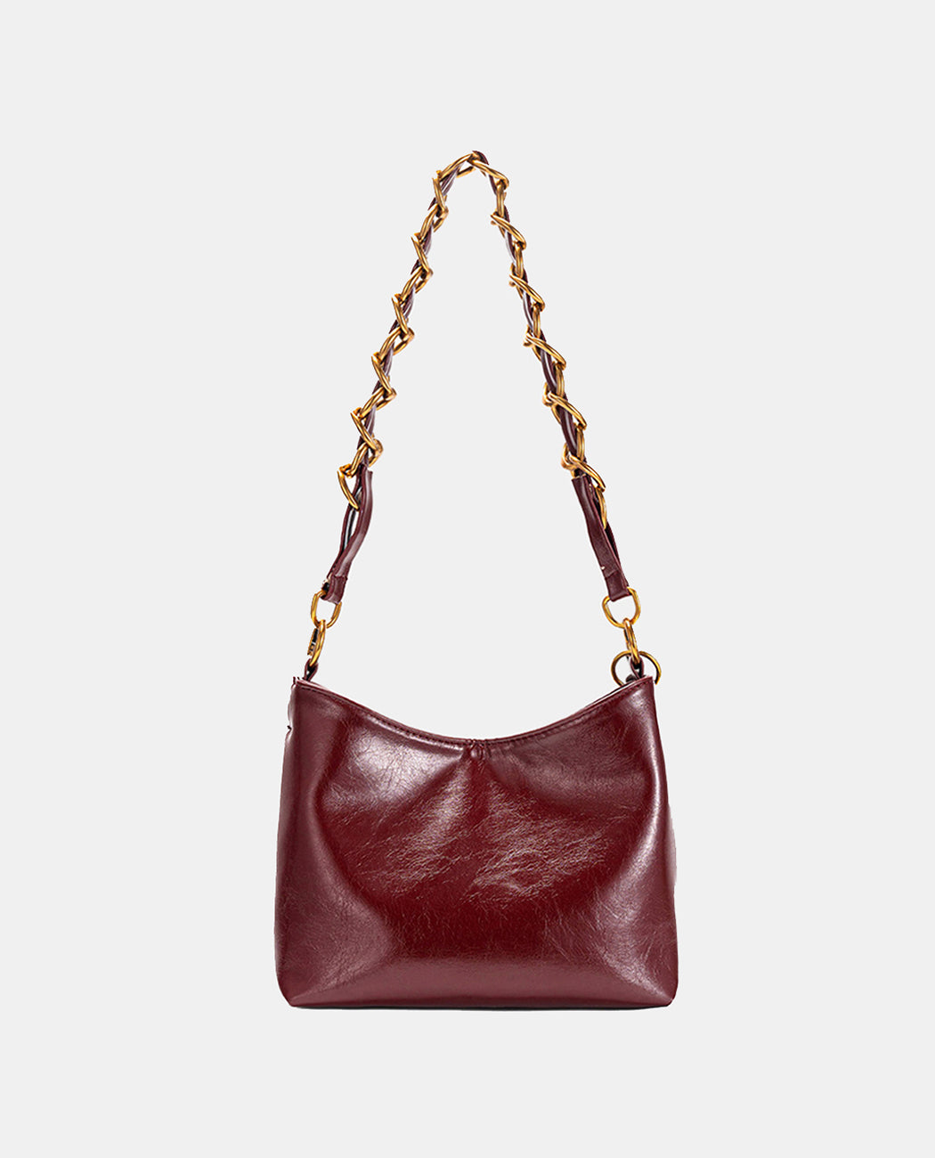 Glossy Burgundy Leather Hobo Bag